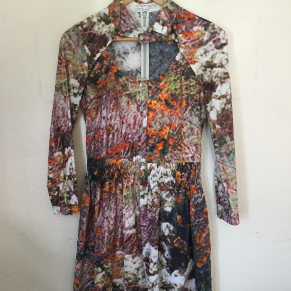 Carven digital print poplin dress NWT US 4 , FR 36